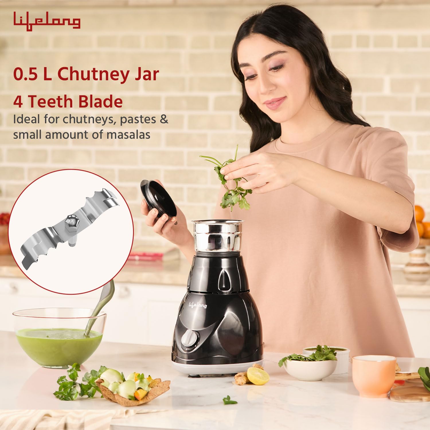 Lifelong LLMG23 Power Pro 500-Watt Mixer Grinder with 3 Jars (Liquidizing, Wet Grinding and Chutney Jar), Stainless Steel blades, 1 Year Warranty  - View 9
