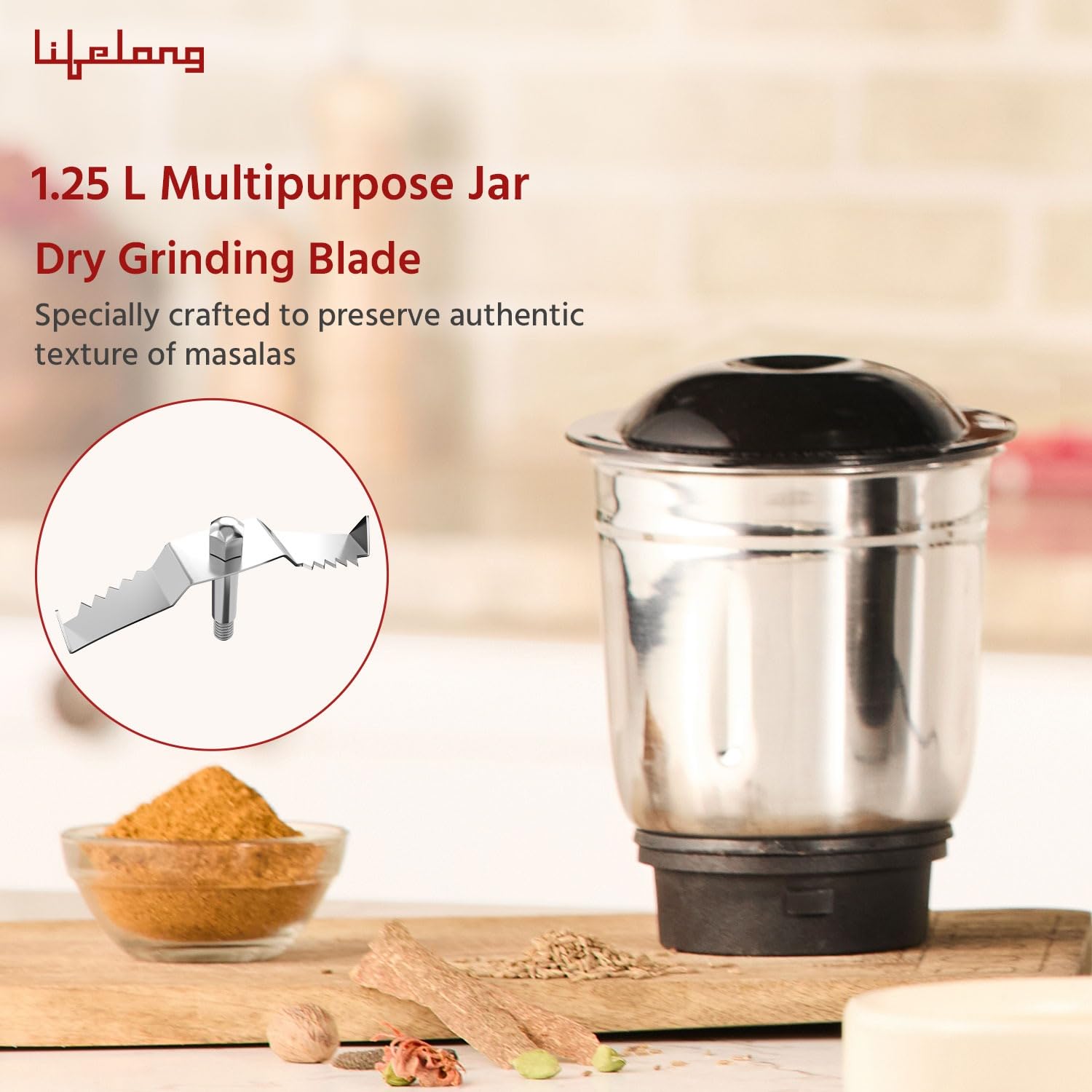 Lifelong LLMG23 Power Pro 500-Watt Mixer Grinder with 3 Jars (Liquidizing, Wet Grinding and Chutney Jar), Stainless Steel blades, 1 Year Warranty  - View 7