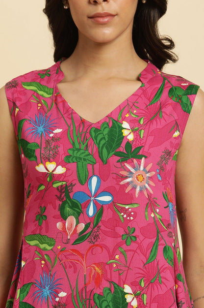 Pink Floral Printed Sleeveless Kurta &amp; Pants Co-Ord Set - View 3