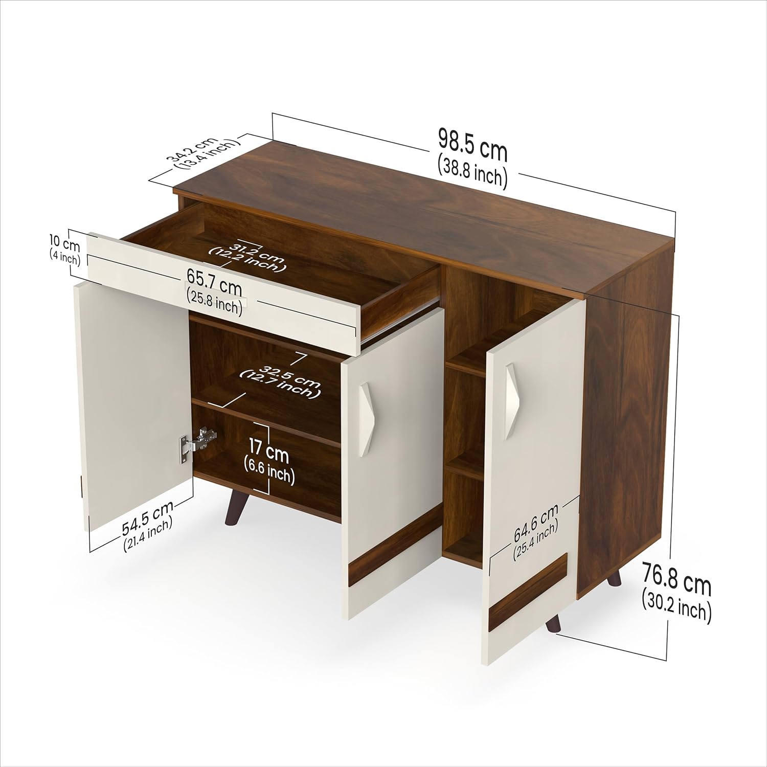 BLUEWUD Kaspen Engineered Wood Wood Dual Tone 3 Doors Shoe Rack Cabinet Slipper Footwear Stand Organizer with Drawer can Store Up to 16 Pairs for Home (Brown Maple &amp; White) - View 2